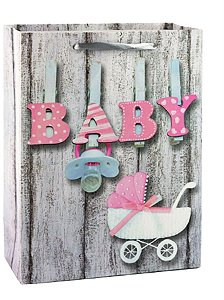 Sacola Papel Estampada, 23*18Cm Baby Rosa