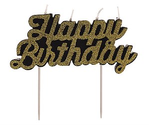 Vela Happy Birthday Dourada / Preto