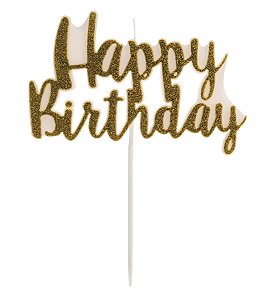 Vela Happy Birthday Glitter Dourada