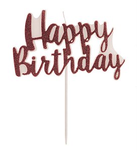 Vela Happy Birthday Glitter Vermelha