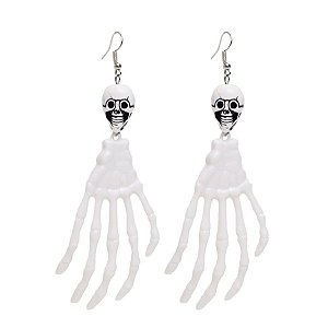 Par de Brincos Mãos Esqueleto com Led Branco