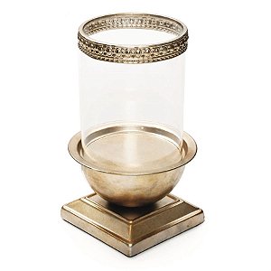 Castiçal de Metal com Lanterna de Vidro Baixa Prata Envelhecida G 15x15x34