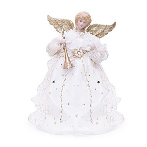 Anjo com Trompete Branco e Ouro