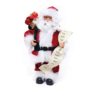Boneco de Papai Noel em Pé Tradicional com Lista Vermelho e Branco de 32cm