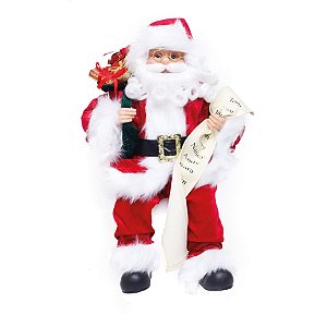Boneco de Papai Noel Sentado Tradicional com Lista Vermelho e Branco de 40cm