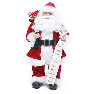 Boneco de Papai Noel em Pé Tradicional com Lista Vermelho e Branco de 60cm