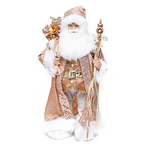 Boneco de Papai Noel em Pé com Cetro Rosê e Branco de 62cm