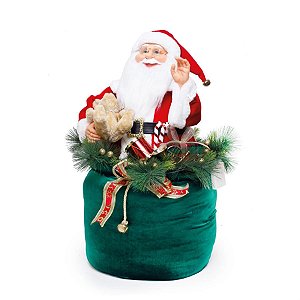 Boneco de Papai Noel no Saco de Presente Vermelho e Branco e Verde Bandeira de 75cm