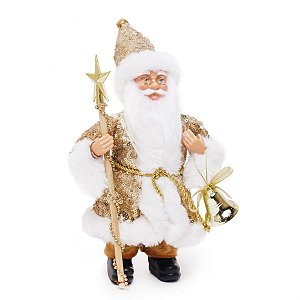 Boneco de Papai Noel Paetê Ouro de 22cm - Jogo com 3 Peças