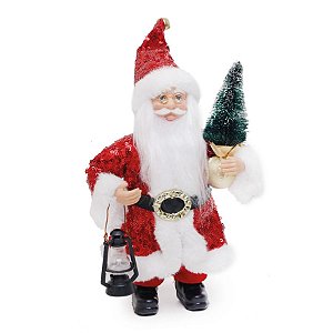 Boneco de Papai Noel com Pinheiro e Lanterna Vermelho de 22cm - Jogo com 3 Un