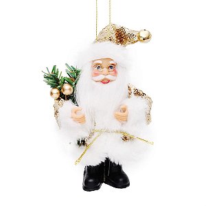 Boneco de Papai Noel Paetê com Frutas Ouro de 12cm - Jogo com 3 Un