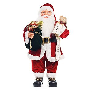 Boneco de Papai Noel Musical Segurando com Urso Colorido de 60cm