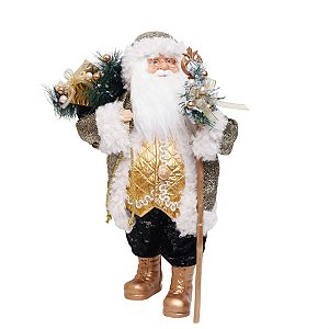 Boneco de Papai Noel com Cetro Preto e Ouro e Branco de 45cm