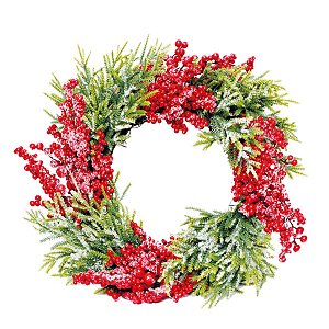 Guirlanda de Natal Folhas com Frutas Vermelho e Verde 50cm