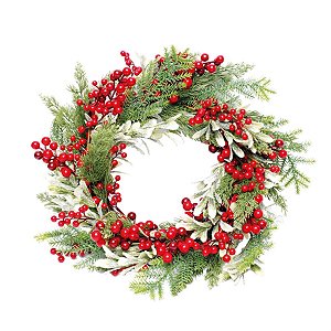Guirlanda de Natal Folhas com Frutas Vermelho e Verde 55cm