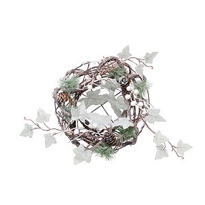 Guirlanda de Natal Folhas com Frutas Marrom e Verde Claro e Branco