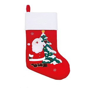 Bota Noel / Pinheiro Vermelho e Branco e Verde 26cm - 1 Unidade
