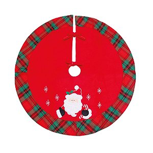Saia de Árvore Xadrez Noel Vermelho e Branco e Verde 100cm