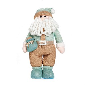 Papai Noel em Pé com Saco de Presente Azul Pastel e Ouro M