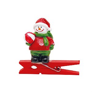Prendedor Boneco Neve Vermelho - 6 Peças