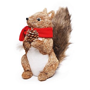 Esquilo Olhando Fr com Cachecol / Pinha Bege e Branco e Vermelho
