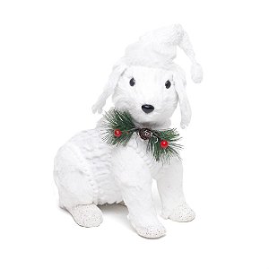 Cachorro com Gorro e Enfeite Nó Pescoço Branco G