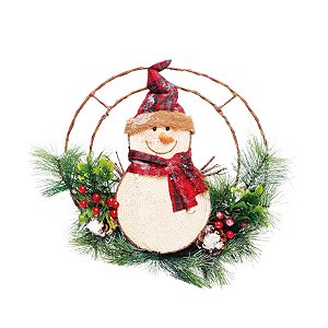 Guirlanda de Natal com Boneco de Neve Marrom e Verde Bandeira e Vermelho