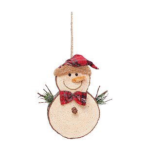 Enfeite para Pendurar - Boneco de Neve com Gorro Bege e Vermelho