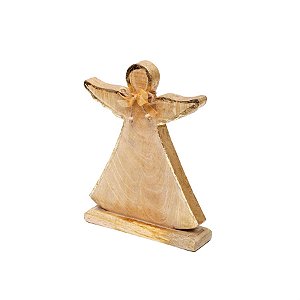 Anjo em Madeira com Laço Ouro G
