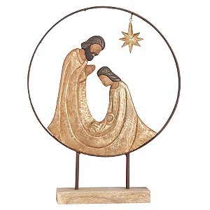 Sagrada Família Madeira Nó Circulo Metal Marrom
