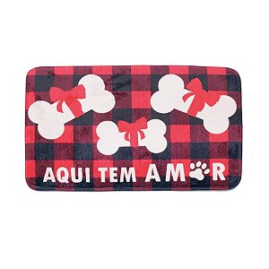 Tapete de Natal Xadrez com Osso Vermelho e Preto e Branco