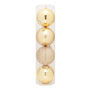 Bola de Natal Lisa / Mate / Glitter Ouro 12cm - 4 Peças