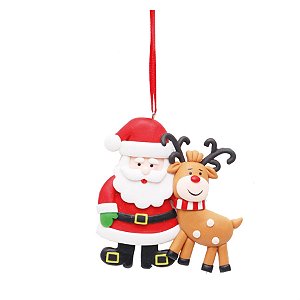 Enfeite para Pendurar - Papa Noel / Rena Vermelho e Branco e Marrom - 1 Un
