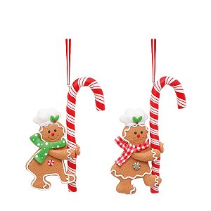 Enfeite para Pendurar Gingerbread Sortido Vermelho e Branco e Car - 1 Un
