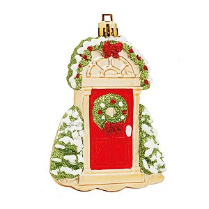 Enfeite para Pendurar - Porta Natalina Dourado / Verde e Vermelho - 3 Un
