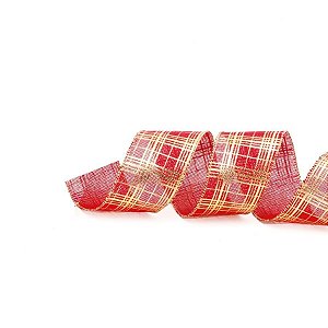 Fita de Natal Quadriculado Vinho e Ouro 6,3cmx914cm - 1 Un
