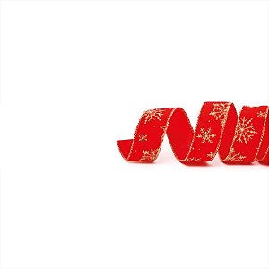 Fita de Natal Floco de Neve Vermelho e Ouro 3,8cmx914cm - 3 Un