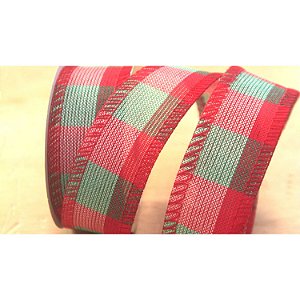 Fita de Natal Xadrez Vermelho e Branco e Verde 3,8cmx9,14m - 1 Un