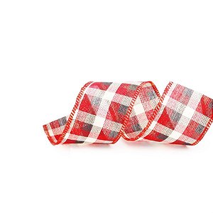 Fita de Natal Xadrez Vermelho e Preto e Bege 3,8cmx9,14m - 1 Un