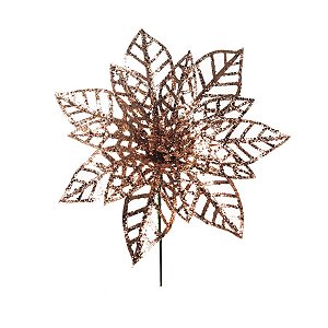Poinsettia com Glitter Rosê Gold (Flores Cabo Curto)