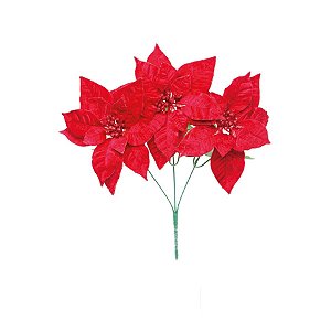 Buquê 3 Poinsetias Vermelho (Flores Cabo Médio) - 3 Unidades