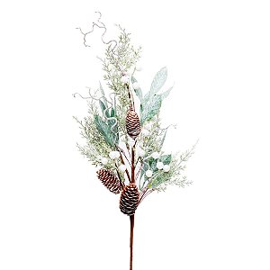Galho Folhas com Frutas com Pinhas Verde e Marrom e Branco (Galhos Grandes) - 1 Un