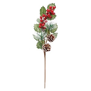 Galho Folhas com Frutas com Pinhas Vermelho e Verde