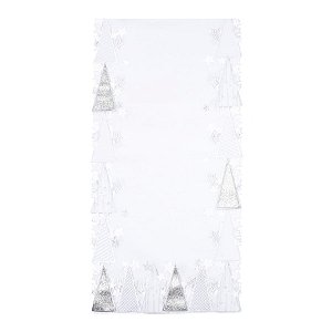 Caminho de Mesa Borda Pinheiro Branco e Prata 40X180