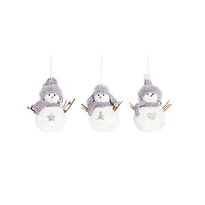 Enfeite para Pendurar - Boneco de Neve com Gorro Branco e Cinza - 3 Un