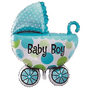 Balão Metalizado Carrinho Bebe Azul 26''X31''
