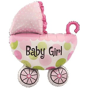 Balão Metalizado Carrinho Bebe Rosa 26''X31'