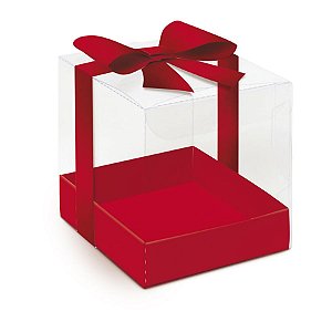 Caixa Para Panetone com Acetato Esplendor Vermelho P 11x11x12cm - 10 Un