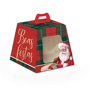 Caixa Para Panetone com Visor Noel Boas Festas G 19x19x16,5cm 500g - 10 Un