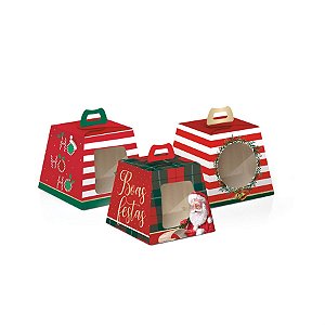 Caixa Para Panetone com Visor Sortido G 19x19x16,5cm 500g - 10 Un